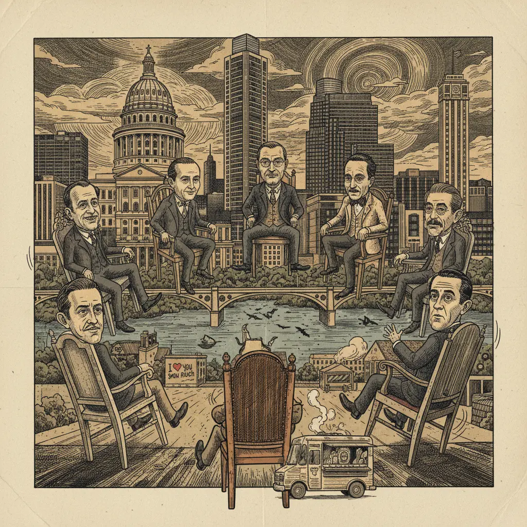 Editorial illustration: AUSTIN POLITICIANS PLAY MUSICAL CHAIRS WITH STATE GOVERNMENT