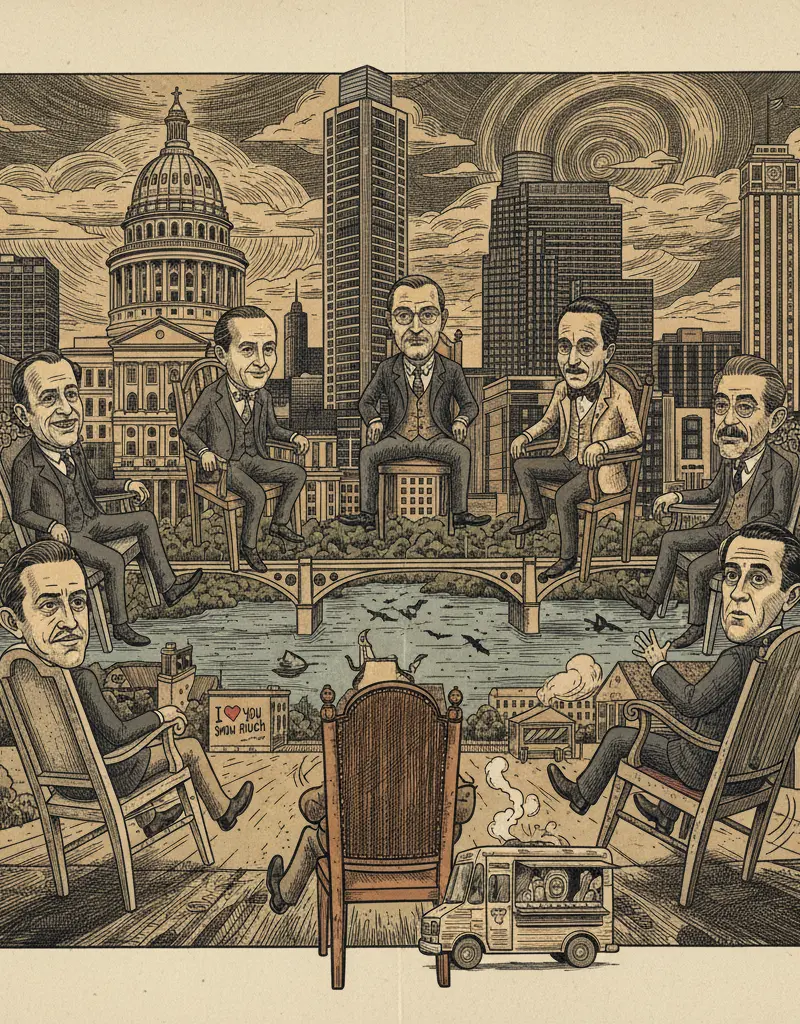 Editorial illustration: AUSTIN POLITICIANS PLAY MUSICAL CHAIRS WITH STATE GOVERNMENT