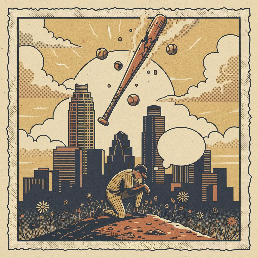 Editorial illustration: TEXAS BASEBALL PROVES THAT HOPE DIES LAST, AND THEN GETS SWEPT