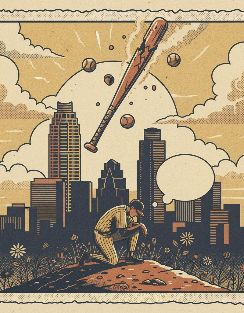 Editorial illustration: TEXAS BASEBALL PROVES THAT HOPE DIES LAST, AND THEN GETS SWEPT