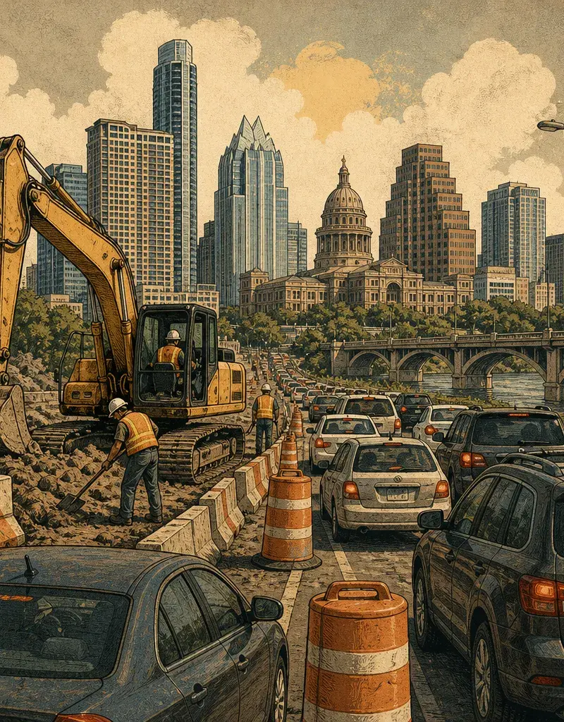 CONSTRUCTION LOVES A GOOD GRIDLOCK · CONGRESS AVE UPGRADE HITS TRAFFIC BETWEEN SECOND AND THIRD STREETS