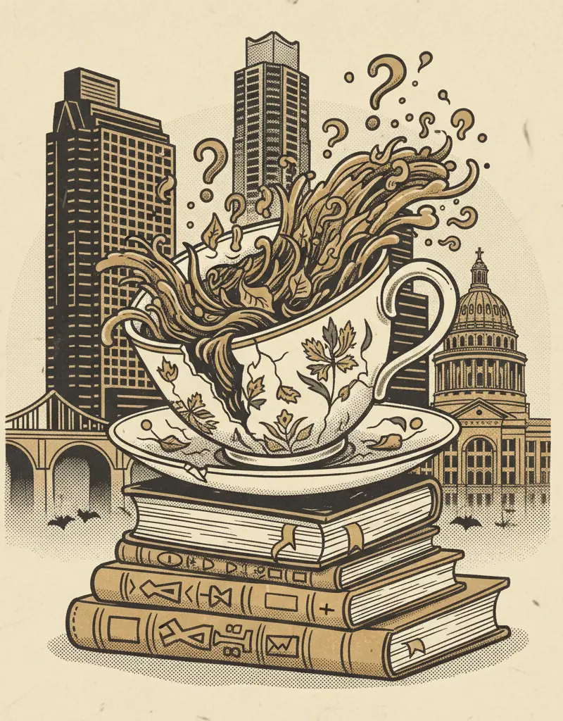 Editorial illustration: TEA SERVING UP A BREW OF CONFUSION AND COMPLACENCY
