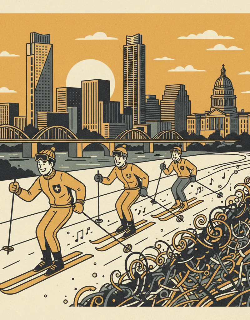Editorial illustration: THE SWISS JUST SKIED THEIR WAY OUT OF OUR EXISTENTIAL DREAD