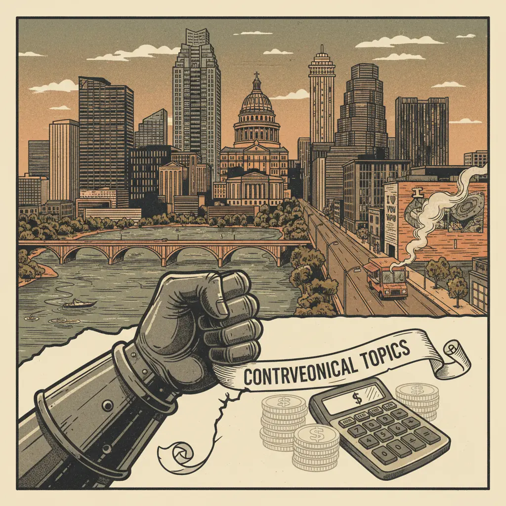 Editorial illustration: UT SYSTEM DECLARES WAR ON 'CONTROVERSIAL TOPICS,' AVOIDING THE REAL CONTROVERSY: TUITION