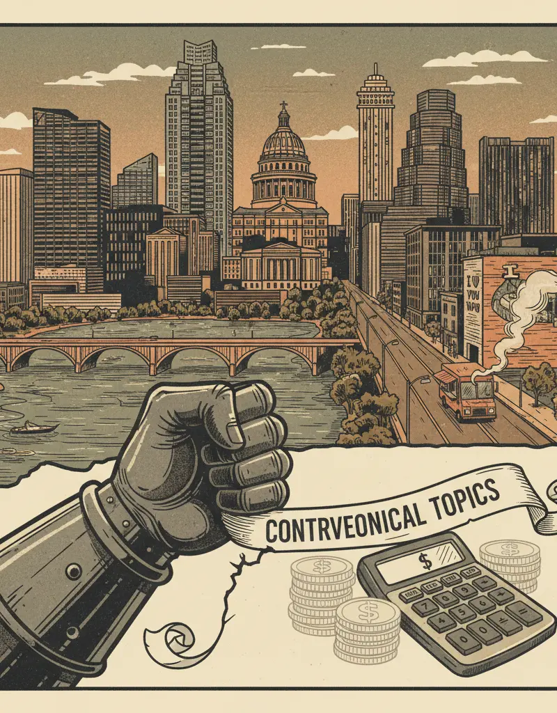 Editorial illustration: UT SYSTEM DECLARES WAR ON 'CONTROVERSIAL TOPICS,' AVOIDING THE REAL CONTROVERSY: TUITION