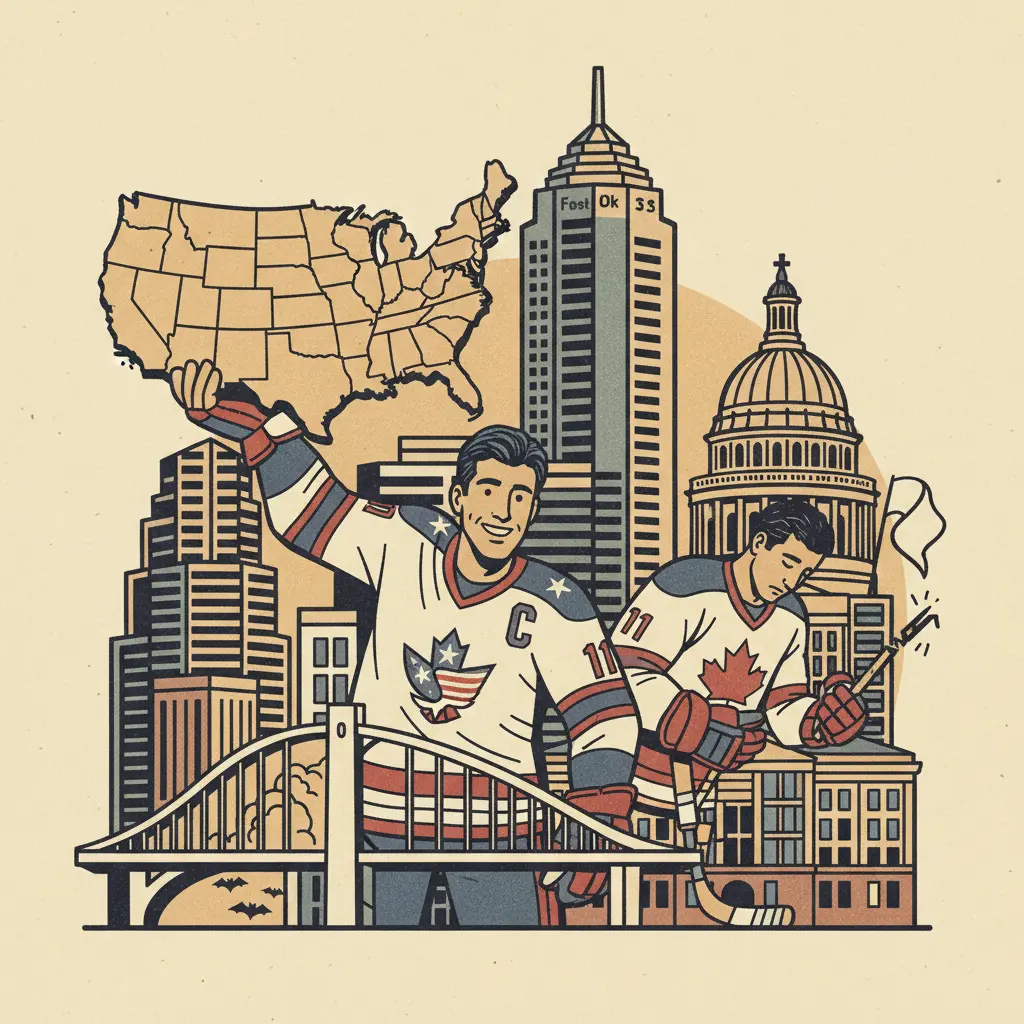 Editorial illustration: HOCKEY: AMERICA WINS, CANADA APOLOGIZES