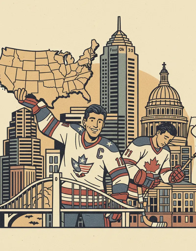 Editorial illustration: HOCKEY: AMERICA WINS, CANADA APOLOGIZES