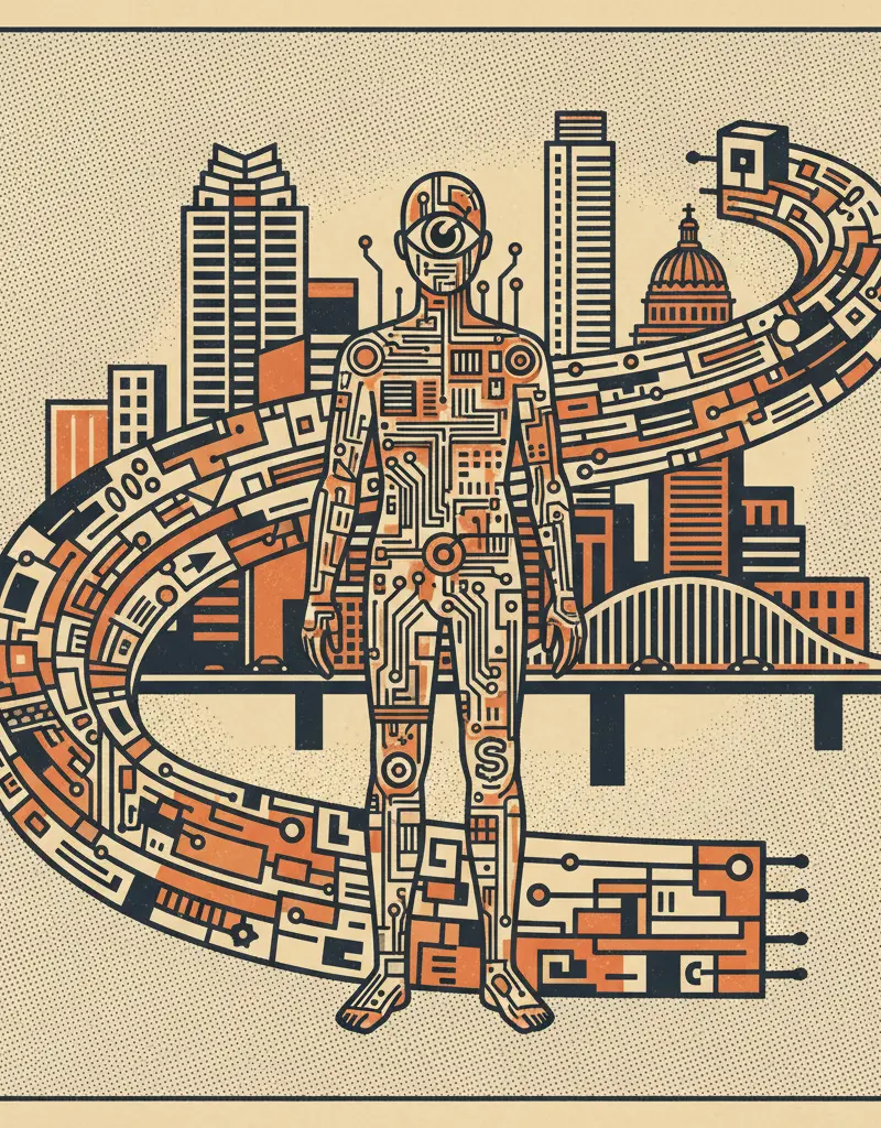 Editorial illustration: YOUR EVERY MOVE, NOW AVAILABLE IN REAL-TIME