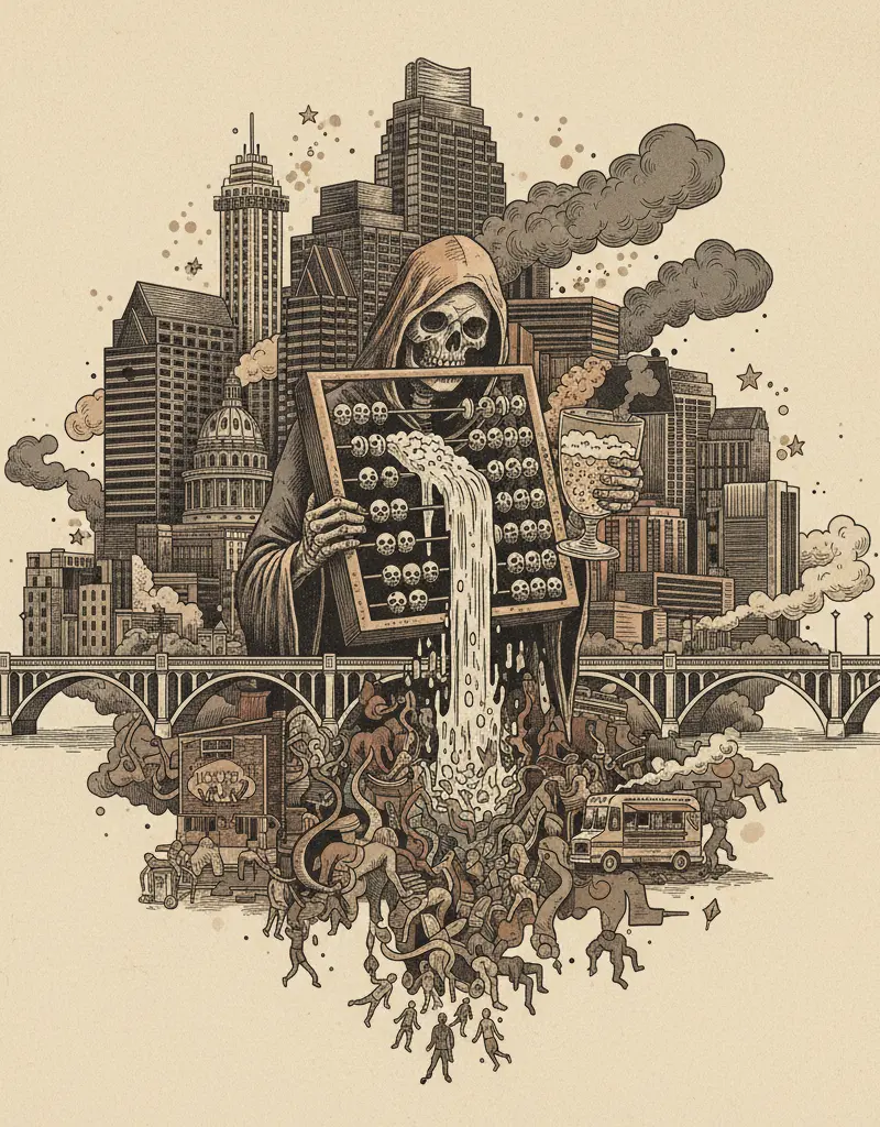 Editorial illustration: THREE DEAD IN DOWNTOWN AUSTIN MASS SHOOTING