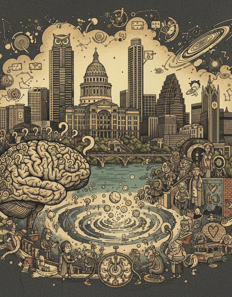 Editorial illustration: DISTRACT YOURSELF FROM THE IMPENDING HEAT DEATH OF THE UNIVERSE WITH TRIVIA