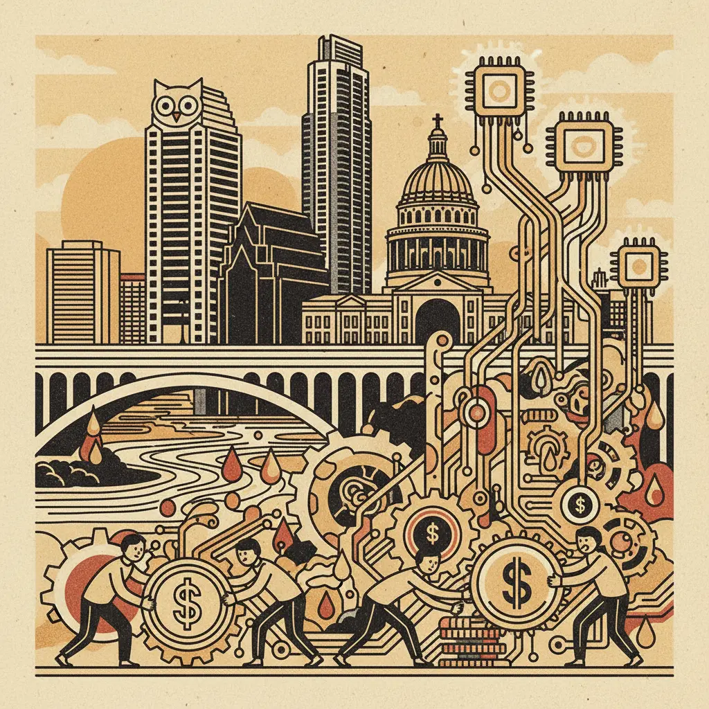 Editorial illustration: SILICON DREAMS ARE POWERED BY BLOOD AND CAPITAL