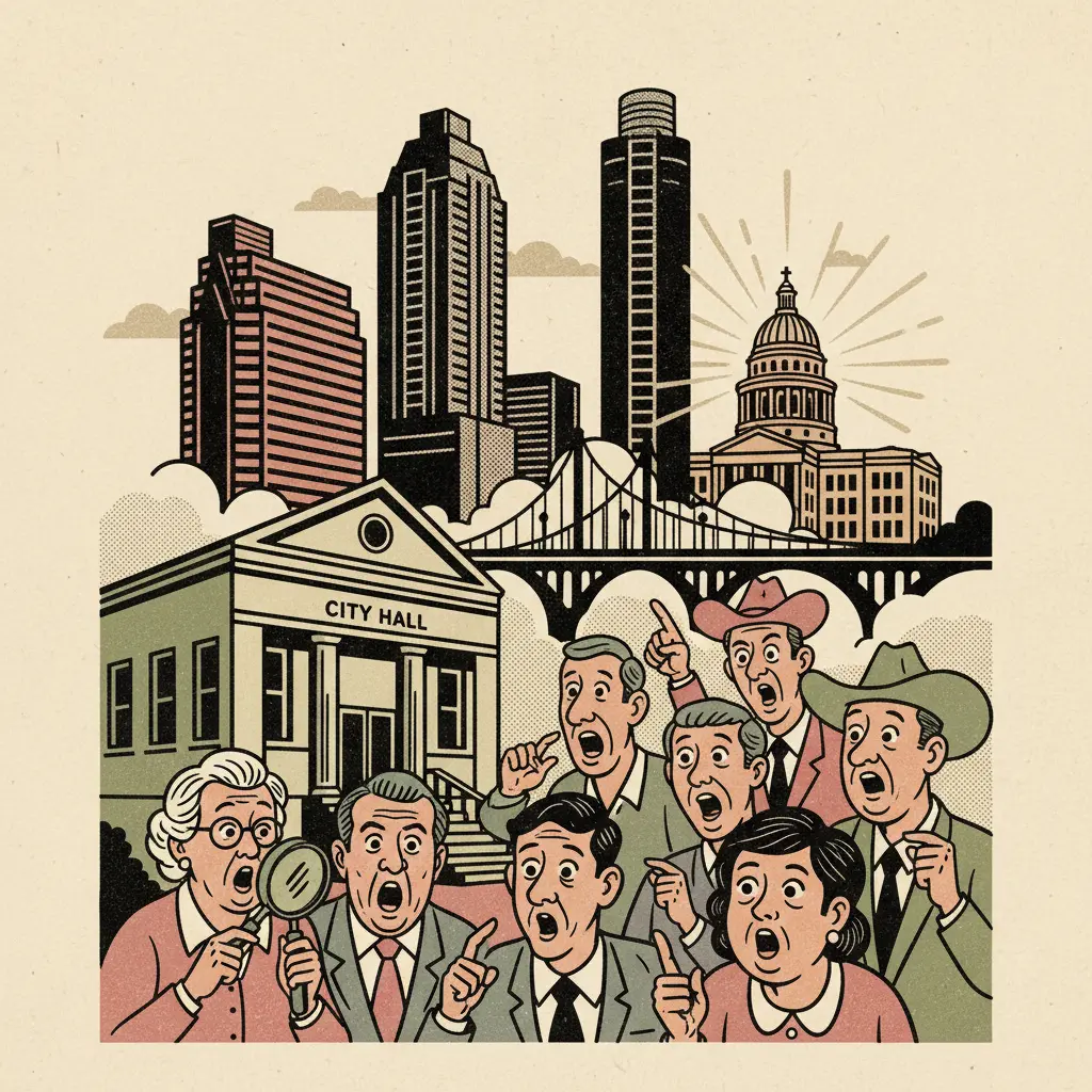 Editorial illustration: ROUND ROCK RESIDENTS DISCOVER CITY HALL EXISTS
