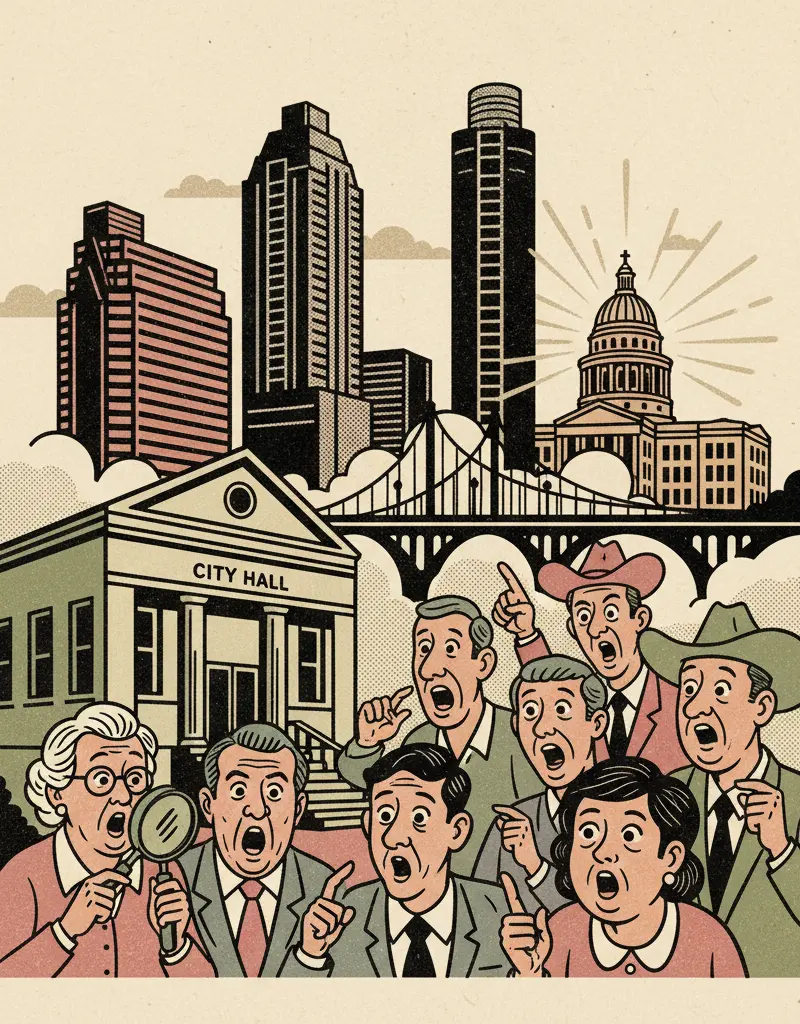 Editorial illustration: ROUND ROCK RESIDENTS DISCOVER CITY HALL EXISTS