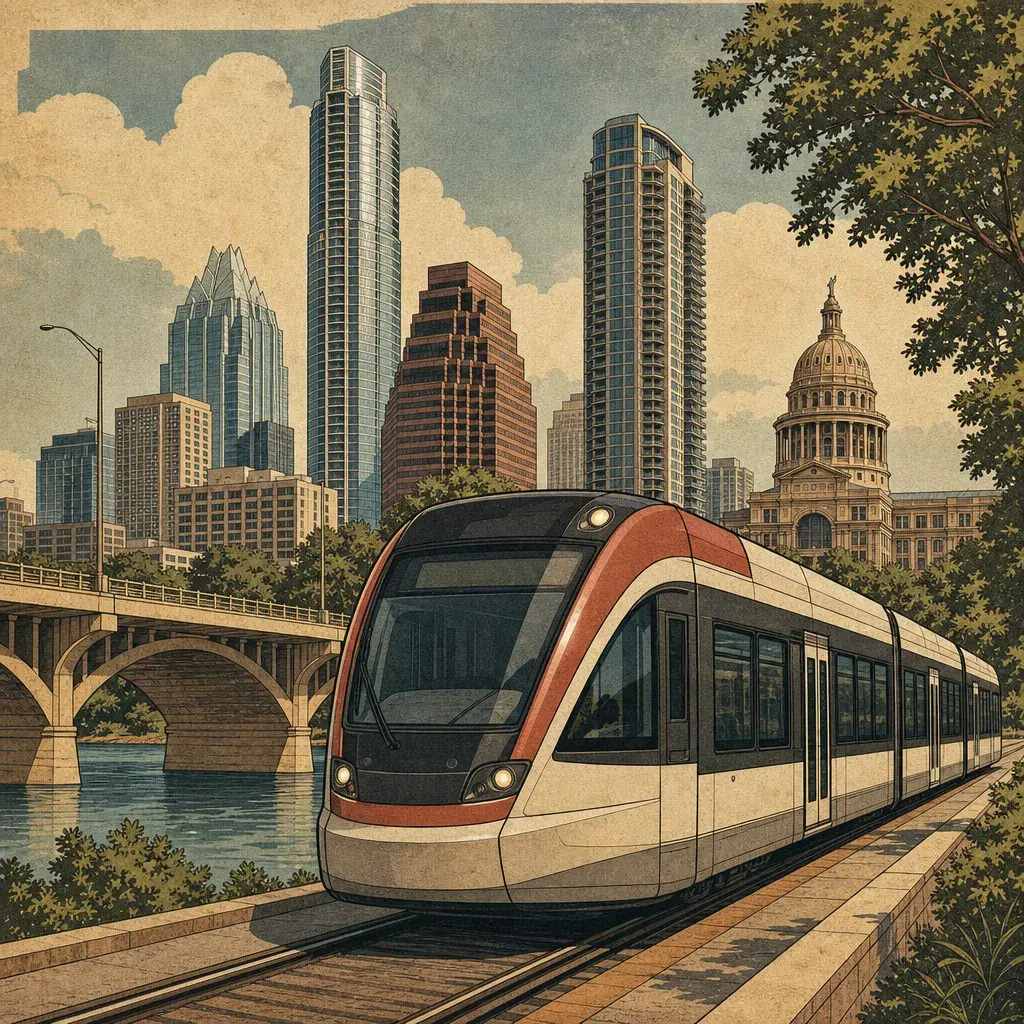 Editorial illustration: WE WANT PRETTY TRAINS, NOT MIRACLES - ATP GREENLIGHTS $39M FOR AUSTIN LIGHT RAIL TRAIN CARS