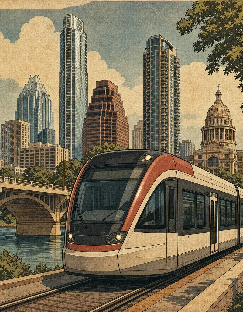 Editorial illustration: WE WANT PRETTY TRAINS, NOT MIRACLES - ATP GREENLIGHTS $39M FOR AUSTIN LIGHT RAIL TRAIN CARS