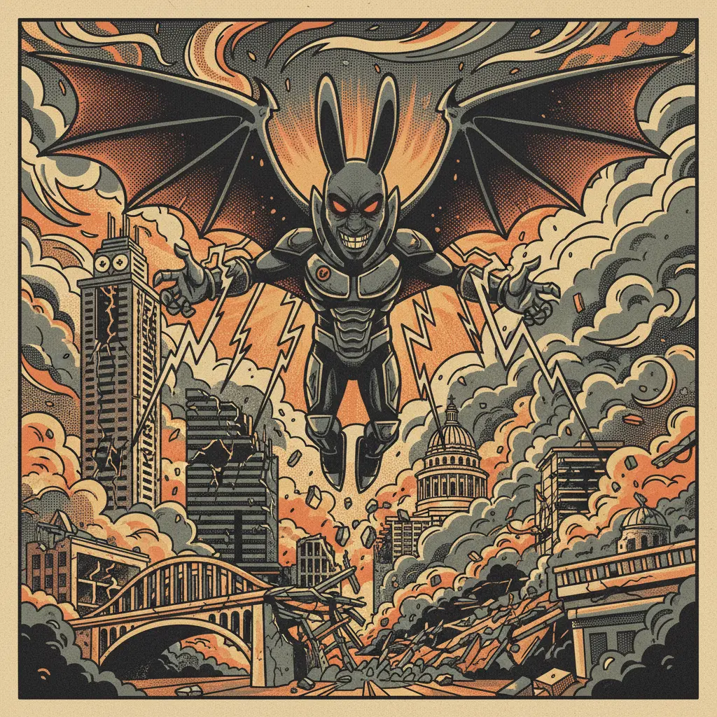 Editorial illustration: BAD BUNNY BRINGS APOCALYPSE TO SUPER BOWL
