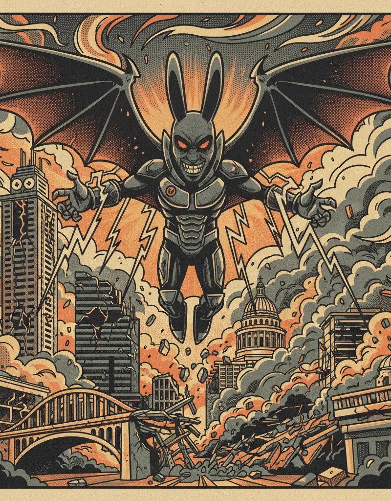 Editorial illustration: BAD BUNNY BRINGS APOCALYPSE TO SUPER BOWL