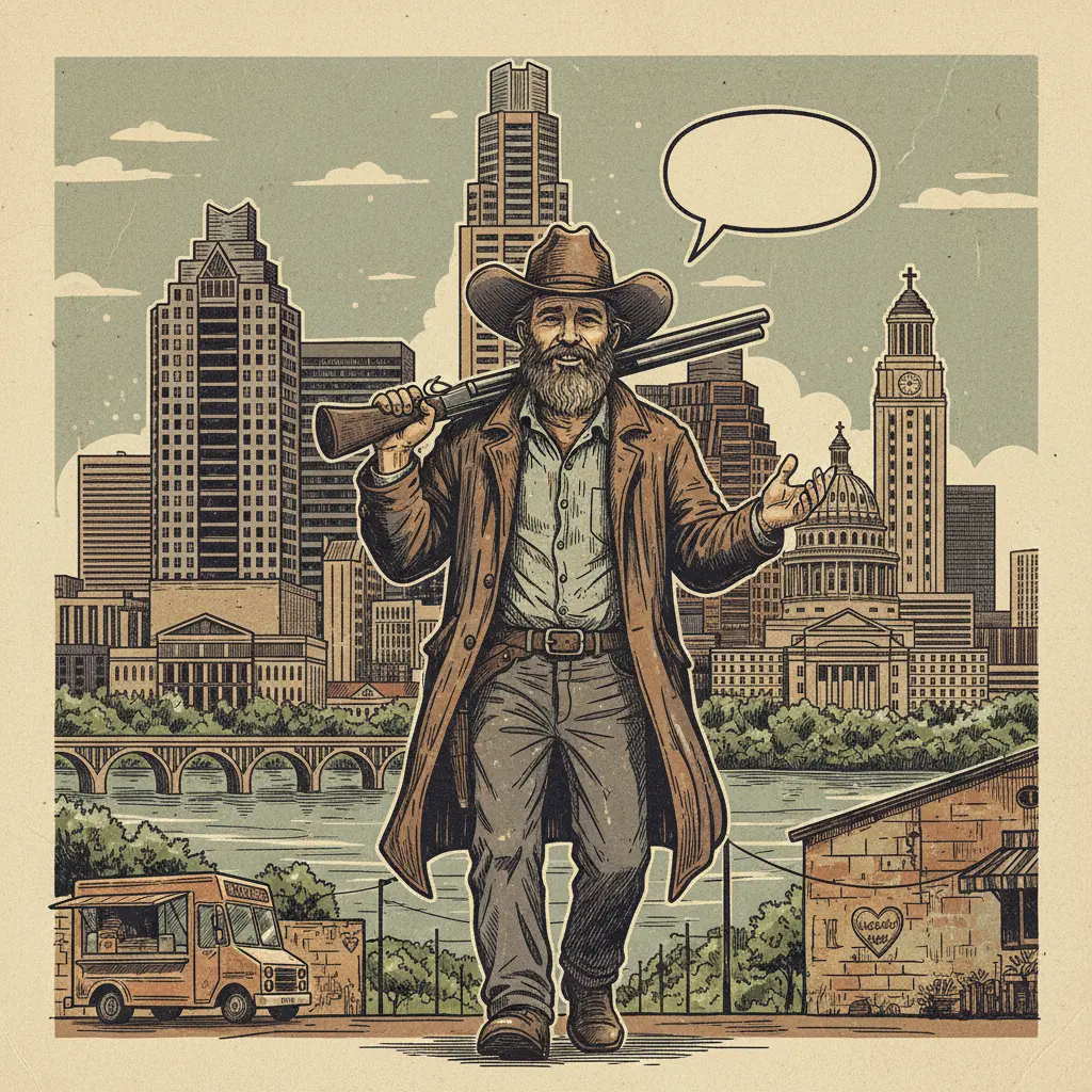 Editorial illustration: TEXAS MAN BRINGS LOADED SHOTGUN TO CONGRESS, HOPES FOR CIVIL CONVERSATION
