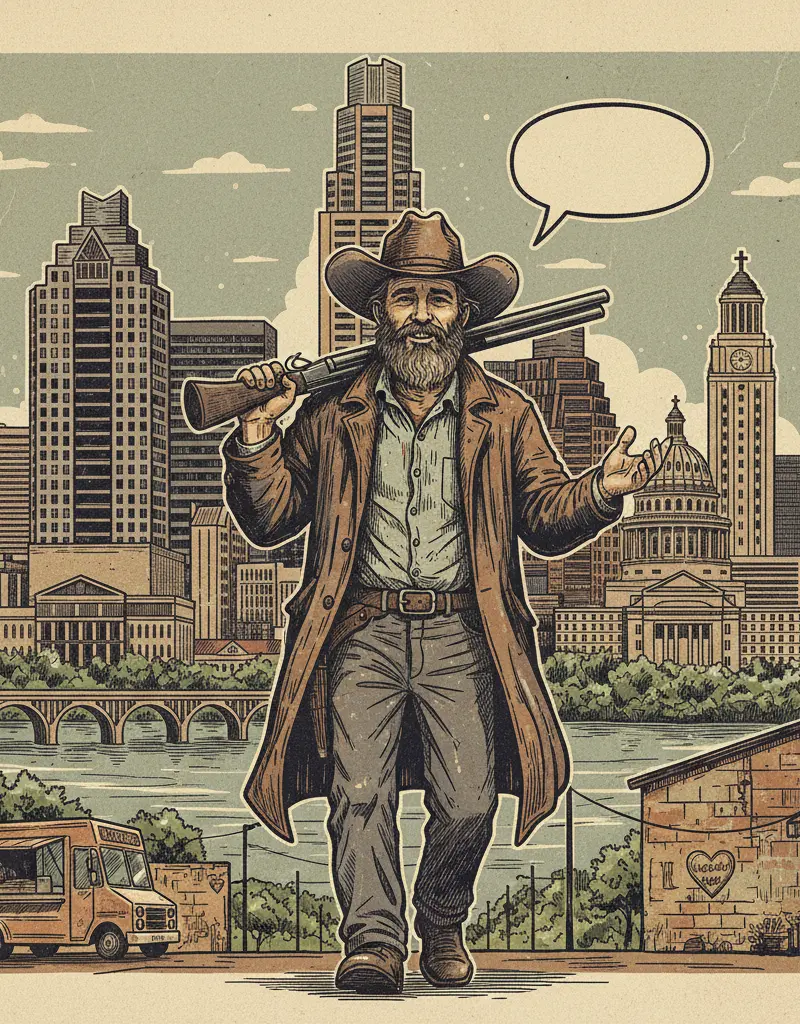 Editorial illustration: TEXAS MAN BRINGS LOADED SHOTGUN TO CONGRESS, HOPES FOR CIVIL CONVERSATION