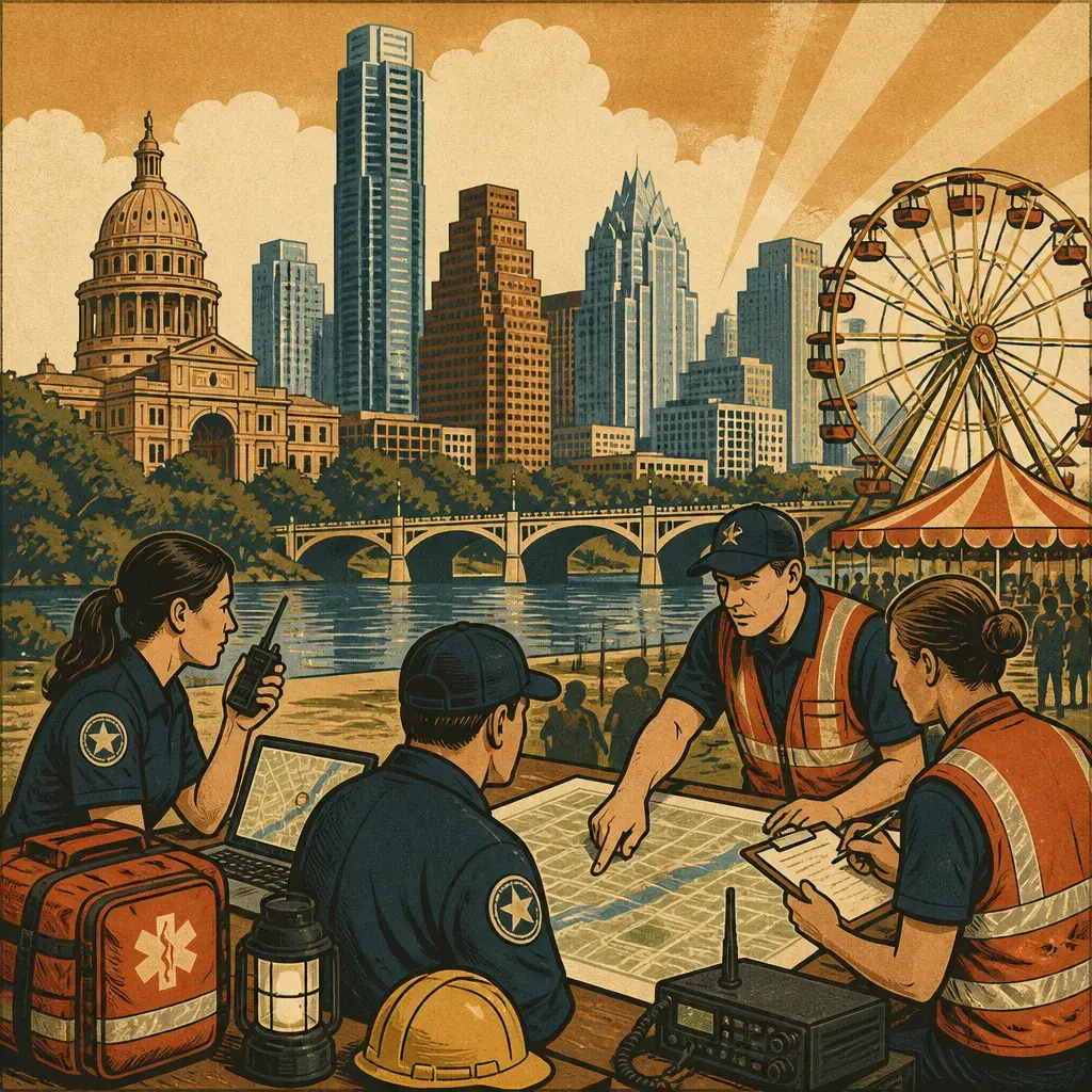 Editorial illustration: AUSTIN EMERGENCY MANAGEMENT FOCUSES ON INFORMATION AHEAD OF SEPT. 18 FAIR