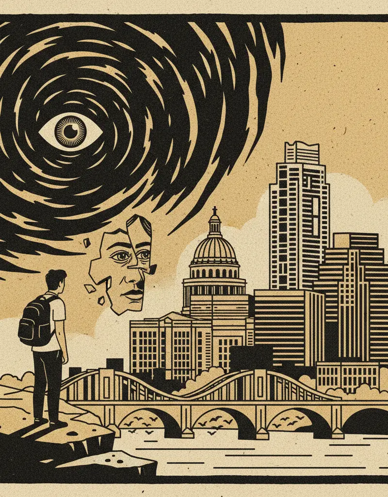 Editorial illustration: THE VOID STARES BACK: STUDENT SUICIDE CONFIRMED