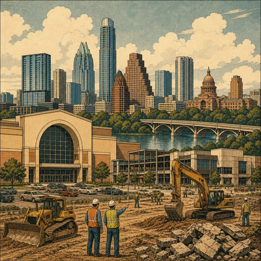Editorial illustration: THE MALL ISN'T DEAD YET — SOMERAROAD TO REDEVELOP 10-ACRE TWIN OAKS ON SOUTH CONGRESS