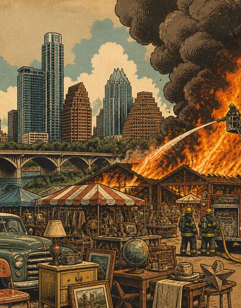 THE FLEA GOT LIT: TWO-ALARM FIRE AT AUSTIN COUNTRY FLEA MARKET IN EAST AUSTIN