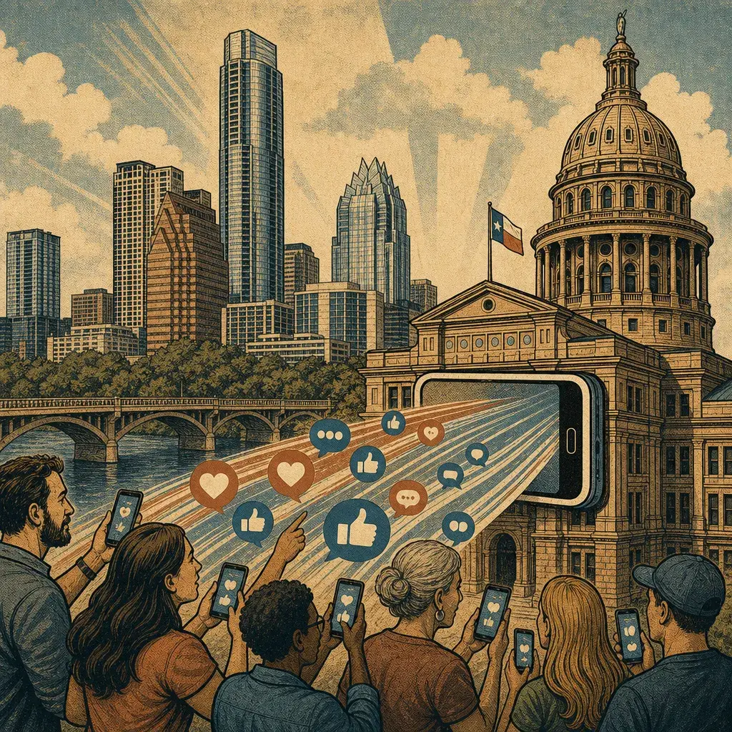 Editorial illustration: TAYLOR COUNCIL POSTS THE VERDICT MID-TESTIMONY: DATA CENTER PETITION KILLED 15 MINUTES IN
