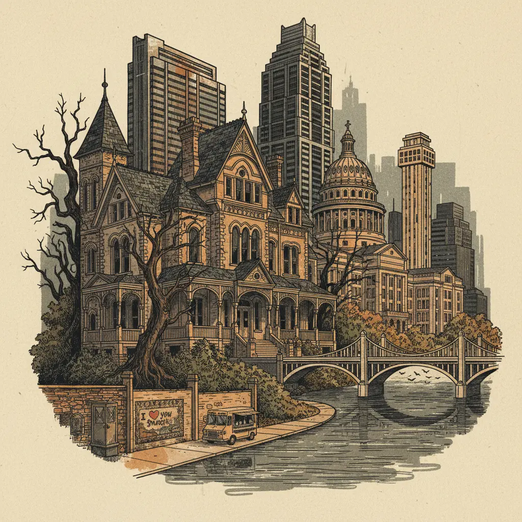 Editorial illustration: FRISCO MANSION BECOMES LATEST SETTING FOR REAL ESTATE GOTHIC