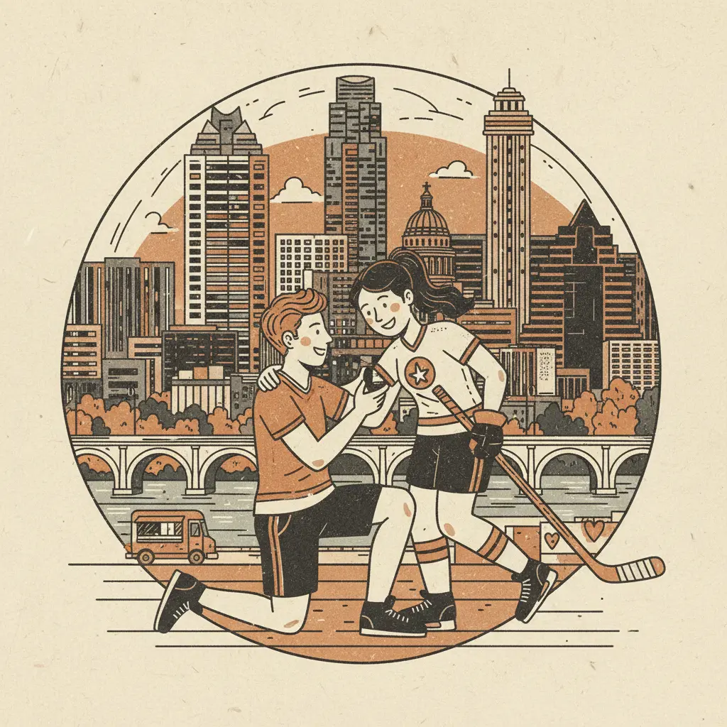 Editorial illustration: HILARY KNIGHT PROPOSES TO BRITTANY BOWE: LOVE IS REAL, THE OLYMPICS ARE NOT