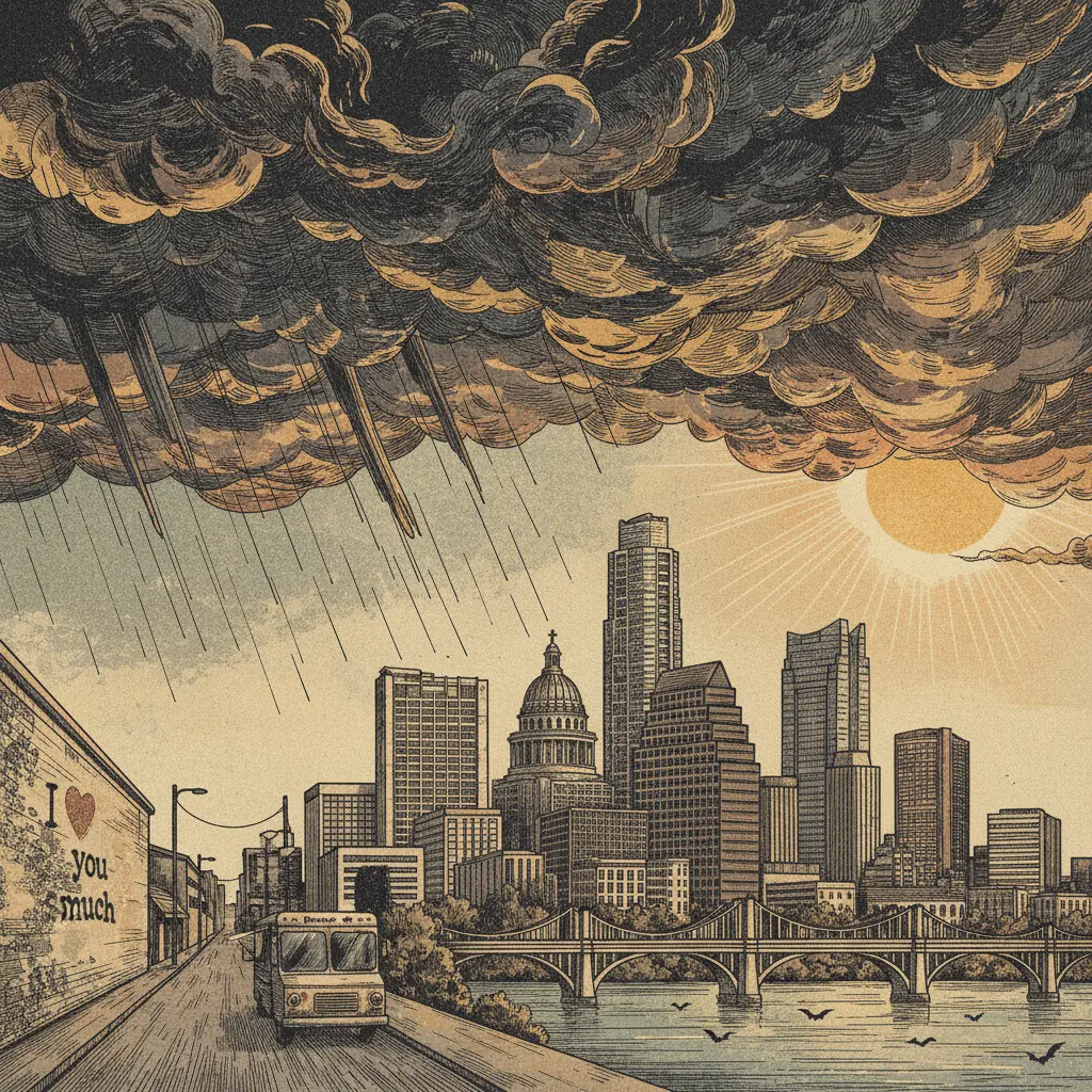 Editorial illustration: SUNDAY: THE WEATHER APOLOGIZES FOR SATURDAY
