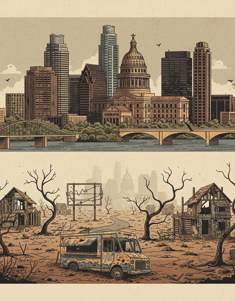 Editorial illustration: THE AMERICAN DREAM IS NOW A HALF-FINISHED SUBURBAN NIGHTMARE IN GEORGETOWN