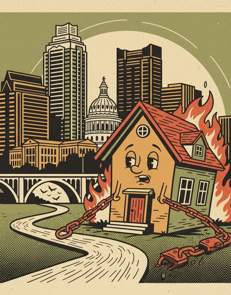 Editorial illustration: THE HOUSING MARKET ISN'T QUITE A HELLSCAPE ANYMORE