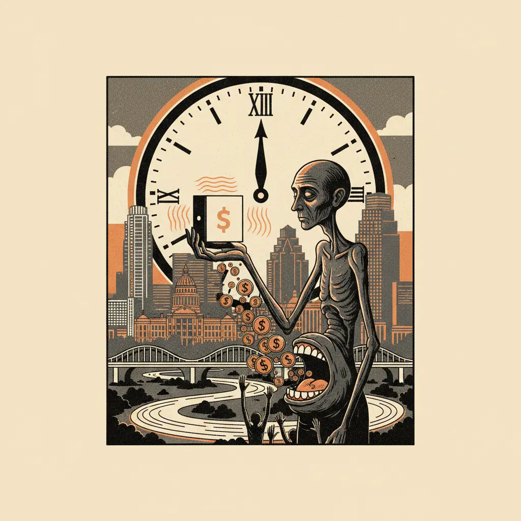 Editorial illustration: SELLING YOUR SOUL, 30 SECONDS AT A TIME