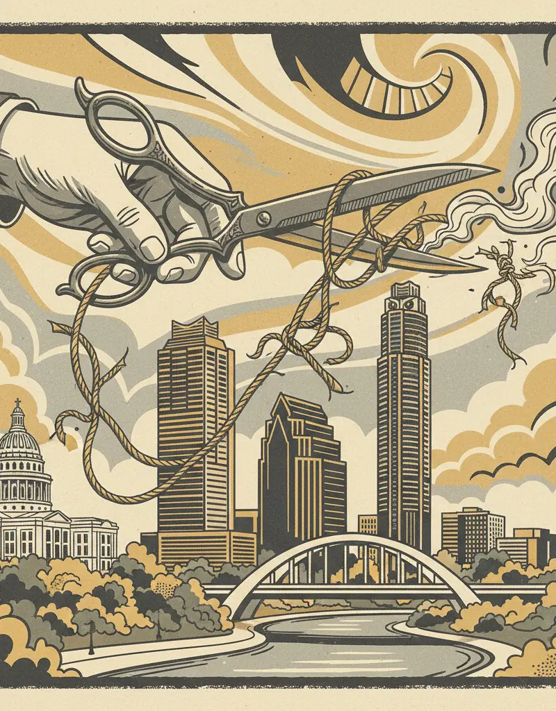 Editorial illustration: THE THREADS OF FATE ARE BEING SNIPPED