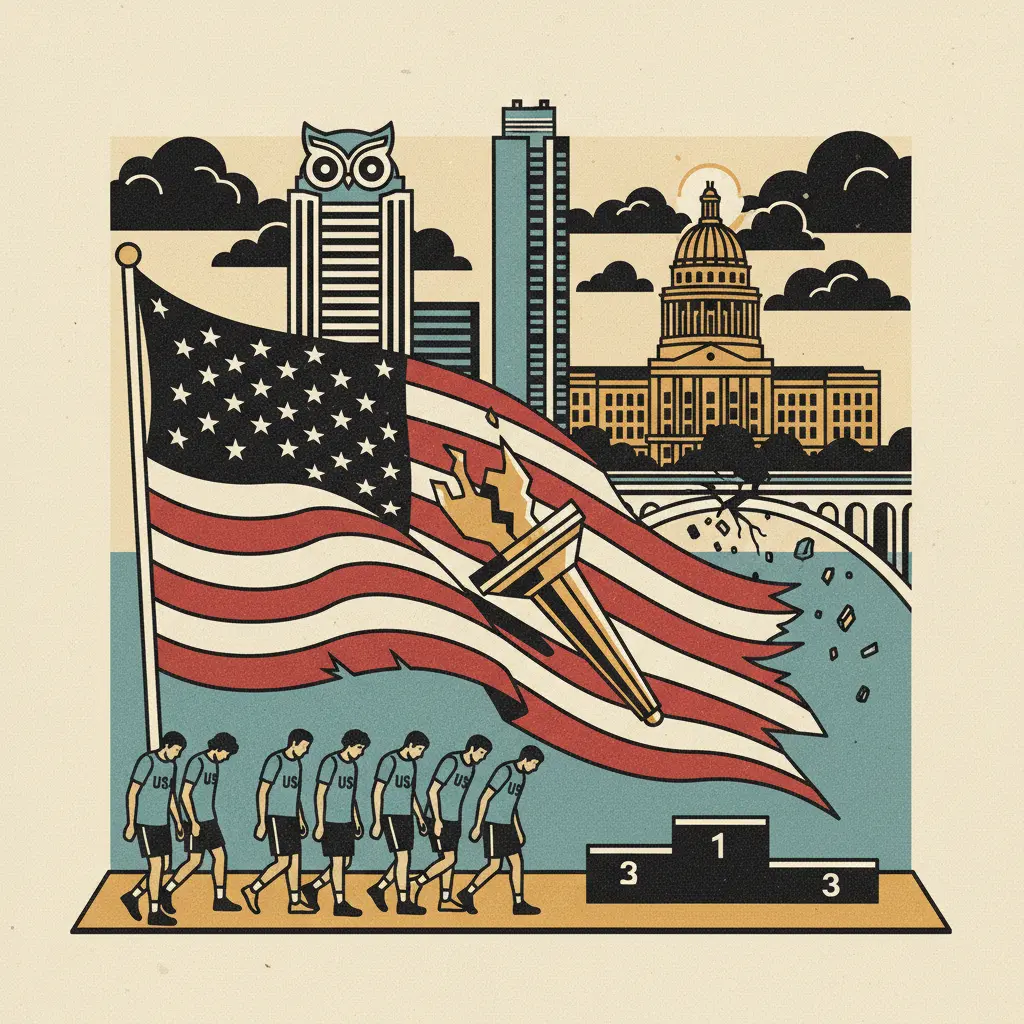 Editorial illustration: TEAM USA FAILS TO MEDAL; THE AMERICAN DREAM DIES A LITTLE MORE