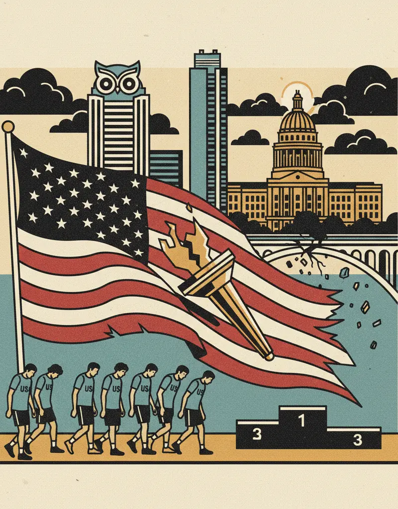 Editorial illustration: TEAM USA FAILS TO MEDAL; THE AMERICAN DREAM DIES A LITTLE MORE