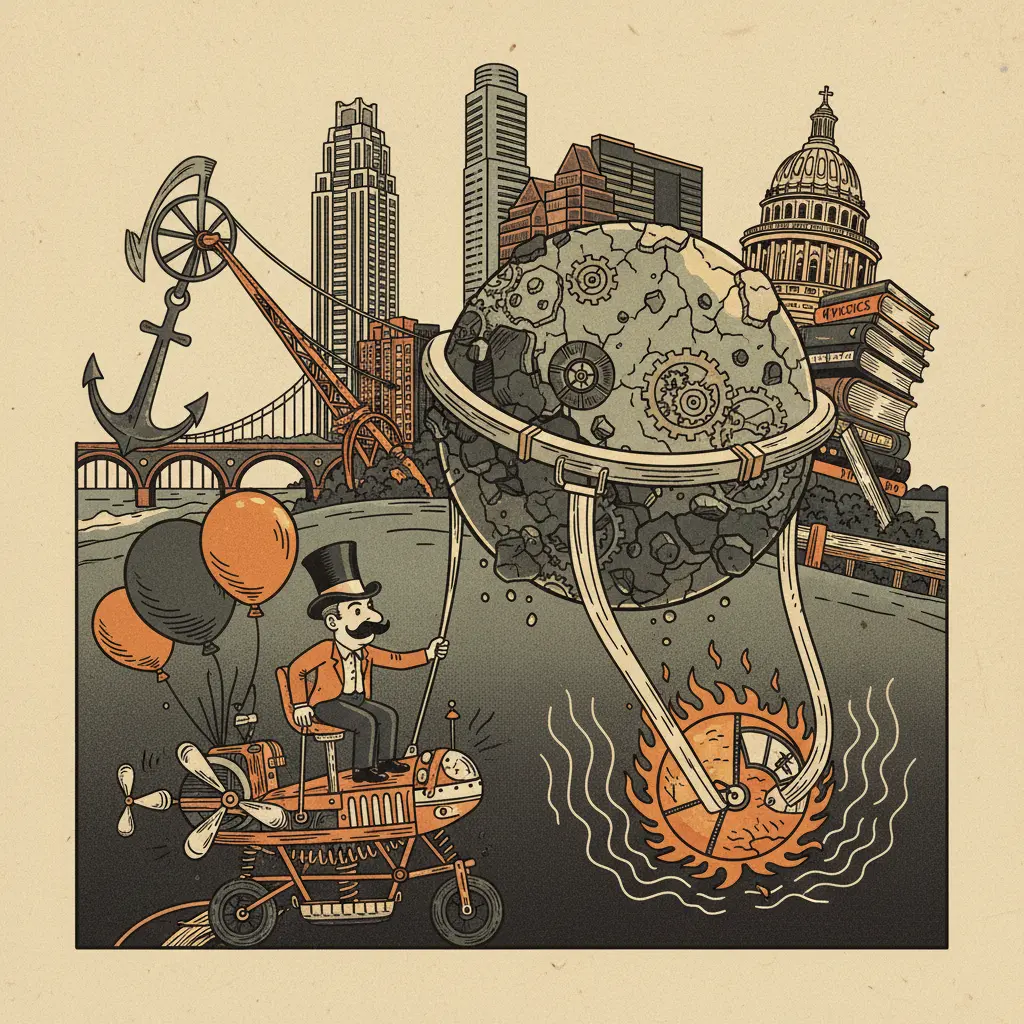 Editorial illustration: FUTILE ATTEMPTS TO DEFY GRAVITY AND THE INEVITABLE HEAT DEATH OF THE UNIVERSE