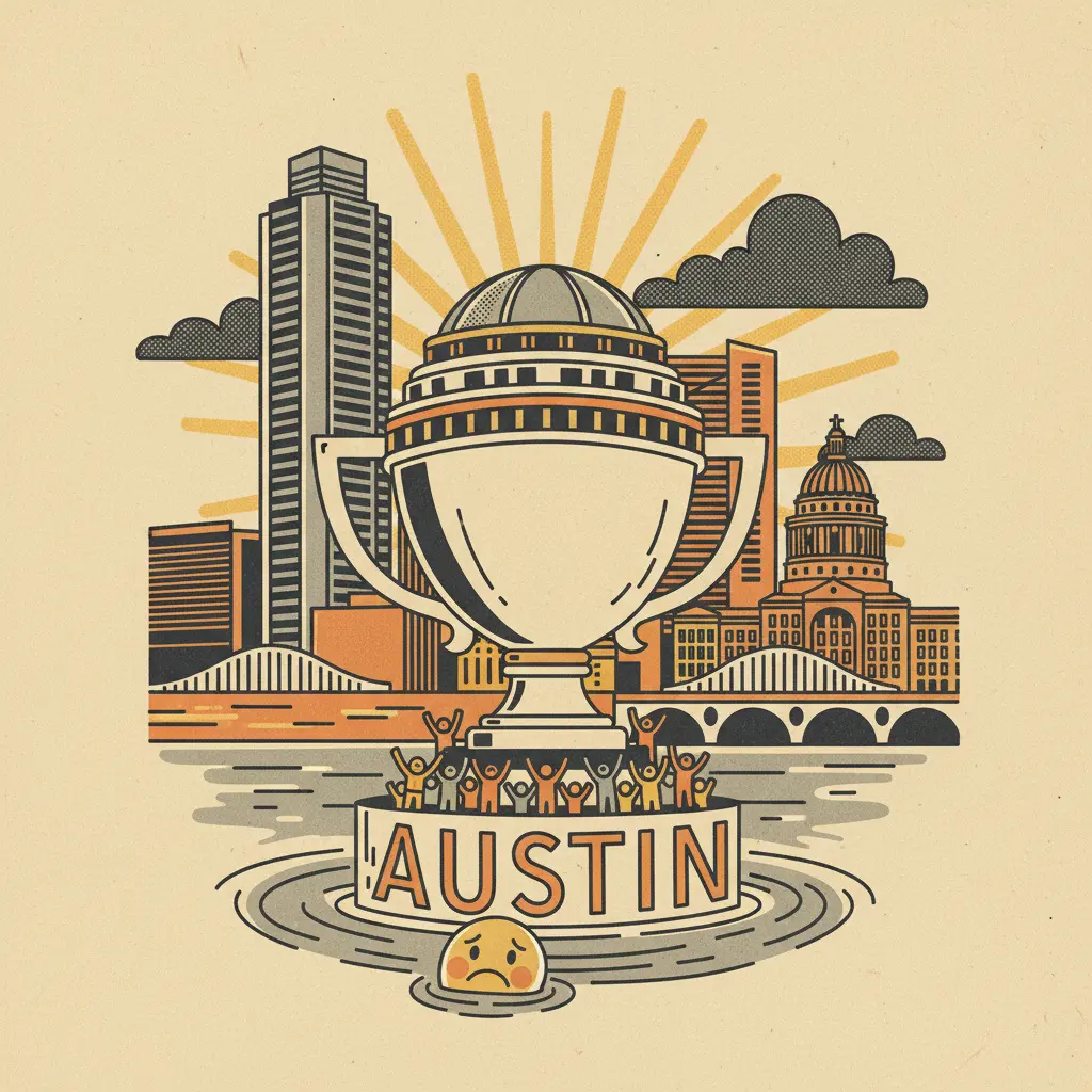 Editorial illustration: CONVENTION CENTER WINS, AUSTIN LOSES