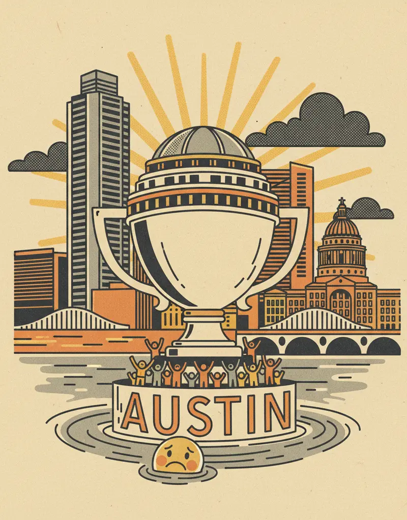 Editorial illustration: CONVENTION CENTER WINS, AUSTIN LOSES