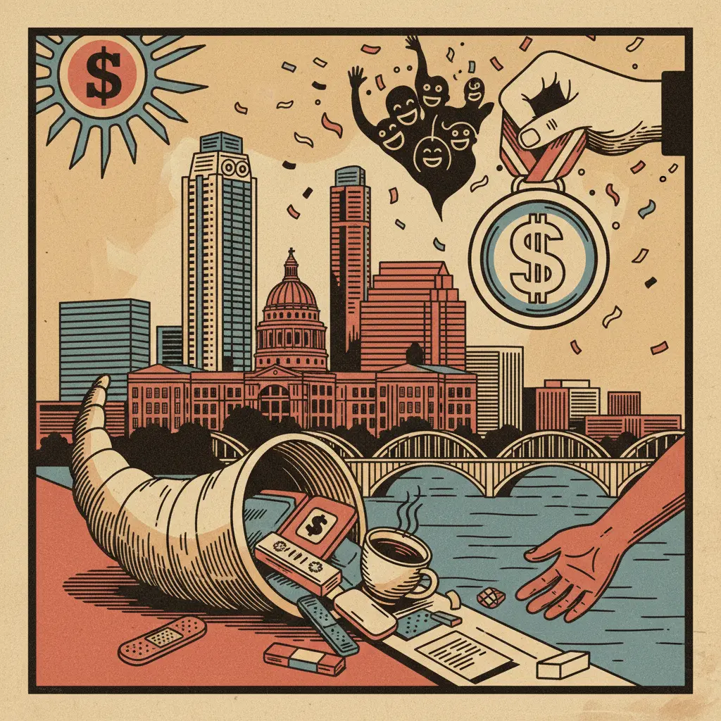 Editorial illustration: CAPITALISM FORCES US TO CELEBRATE BASIC HUMAN DECENCY