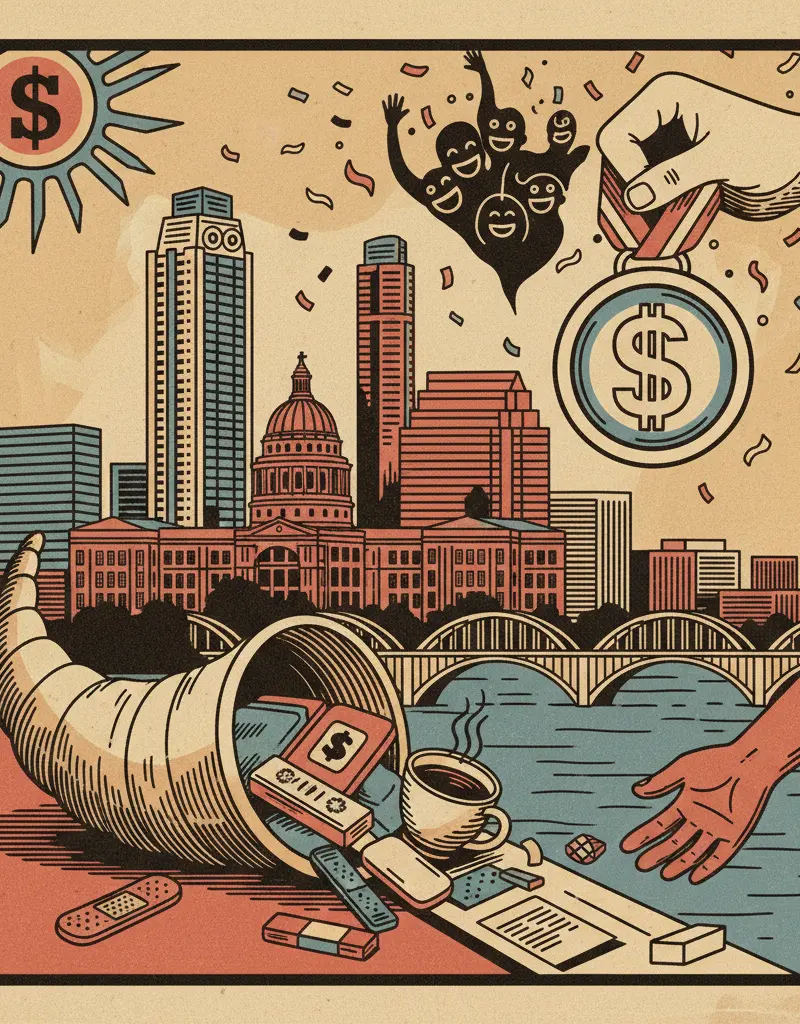 Editorial illustration: CAPITALISM FORCES US TO CELEBRATE BASIC HUMAN DECENCY