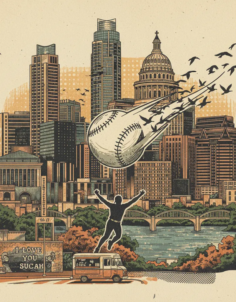 Editorial illustration: TEXAS SOFTBALL TEAM PROVES THAT SOMETHING GOOD CAN HAPPEN, EVENTUALLY